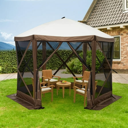 Arigeas Gazebo Screen Tent 10'x10', 6 Sided Pop-up Camping Canopy Sun Shelter with Portable Carry Bag