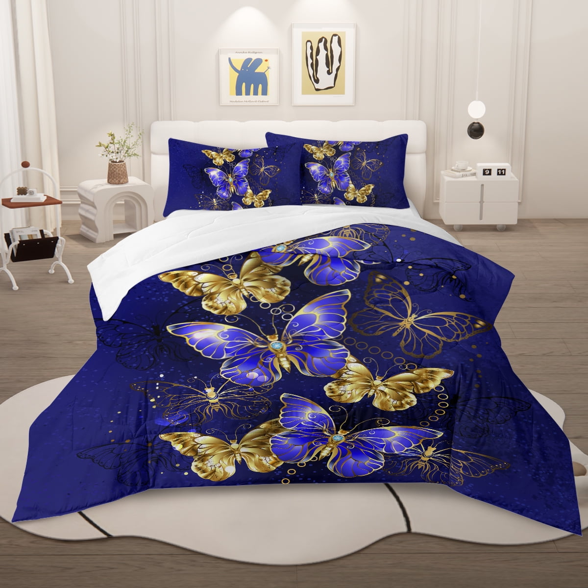 Arightex 3 Pieces Butterfly Comforter Set Queen for Teens Purple
