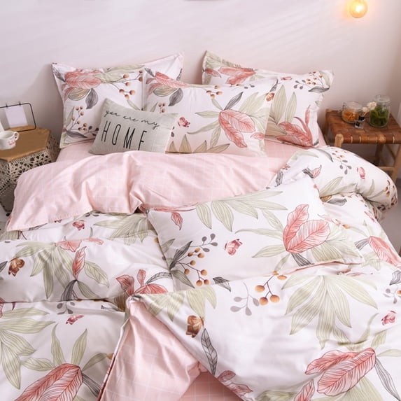 Sleepwish 3 Pieces Pink Dream Butterfly Duvet Cover Set King for Adults Soft Leaves Bedding Set