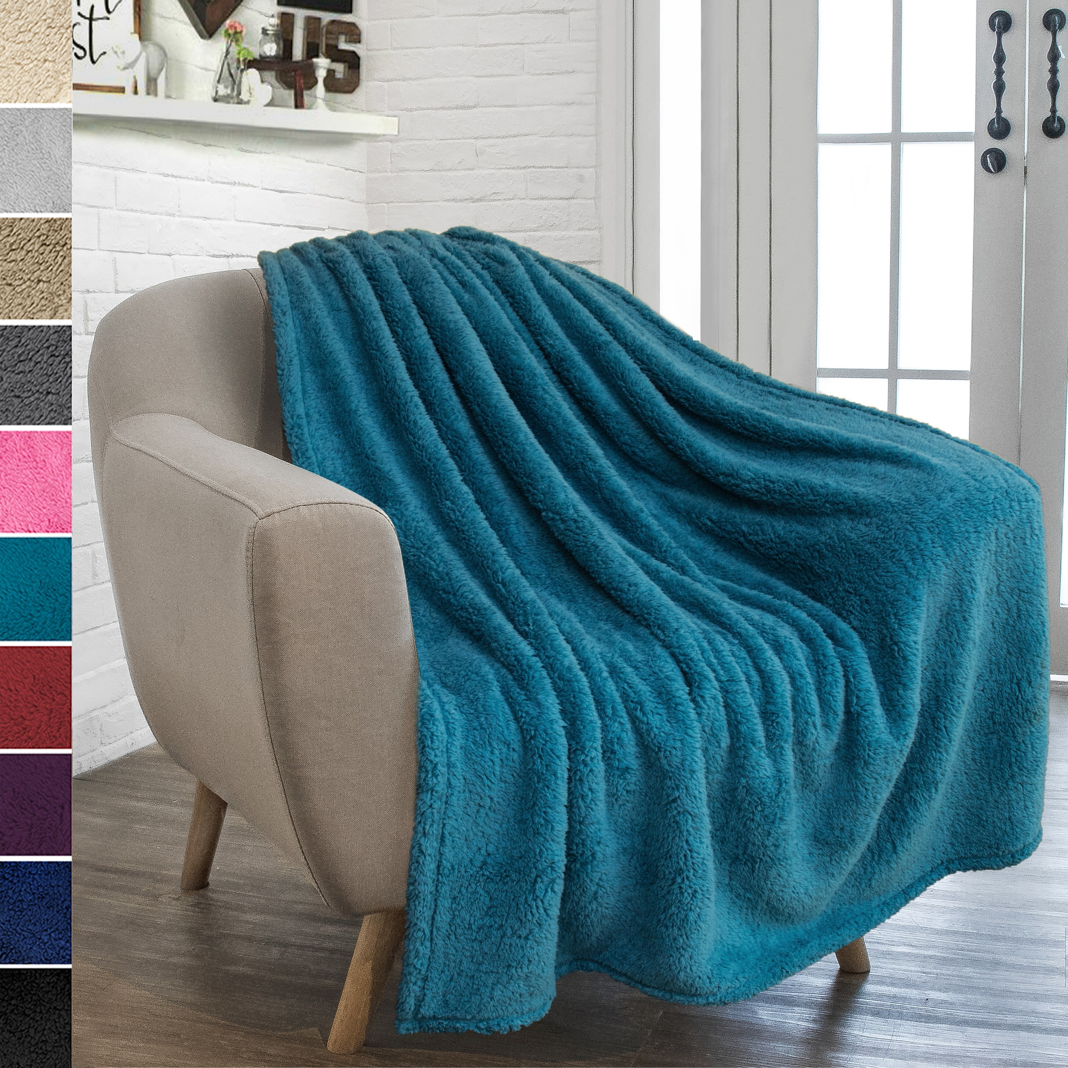 Sea Blue Sherpa Fleece Plush Throw Blanket 50x60