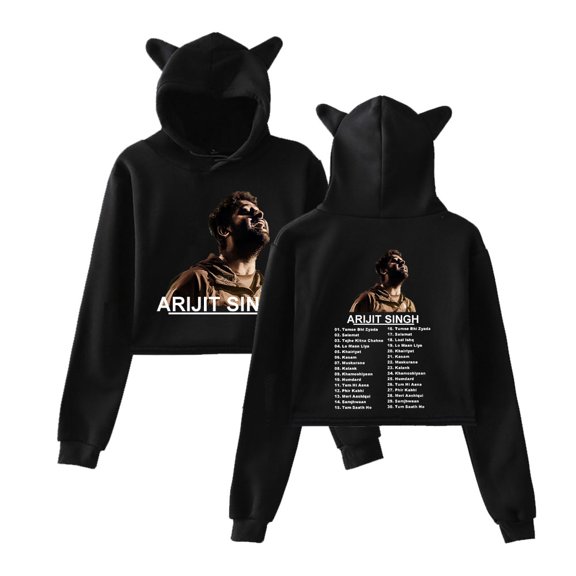 Arijit Singh Cat ear hoodie with popular pattern casual women's short hoodie sportswear