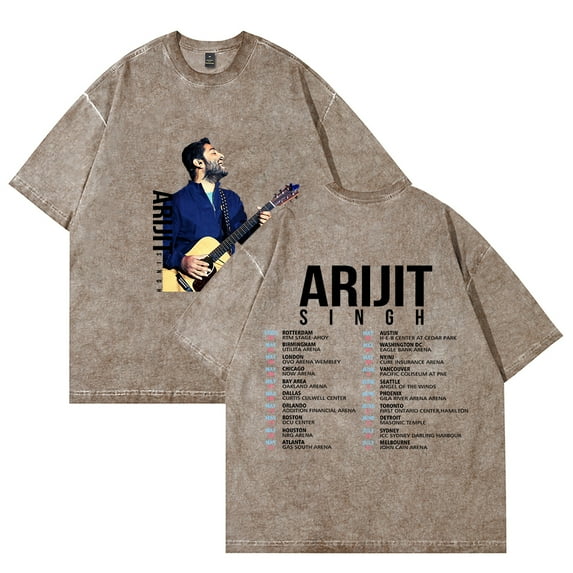Arijit Singh Tour Merch Vintage Wash Tee Cosplay Women Men Fashion Short Sleeve Cotton T-Shirts