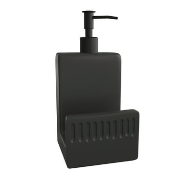 Arikago Dish Soap Dispenser and Sponge Holder, Matte Ceramic Hand Soap Dispenser for Kitchen Sink, Farmhouse Liquid Soap Dispenser Pump for Kitchen Countertop, Bathroom, Black, 4 x 7.8 Inch