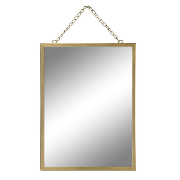 Arikago Gold Hanging Mirror with Chain, 12 x 16 Inch Rustic Wall Decor for Bathroom, Entry, Dining Room, and Living Room. Metal Rectangle Vanity Mirror, Decorative Mirror.