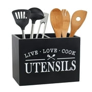 Arikago Kitchen Utensil Holder with Removable Bottom Large 2 Compartments Utensil Organizer Farmhouse Utensil Caddy for Countertop Decor, 9 x 7 x 5 Inch, Black