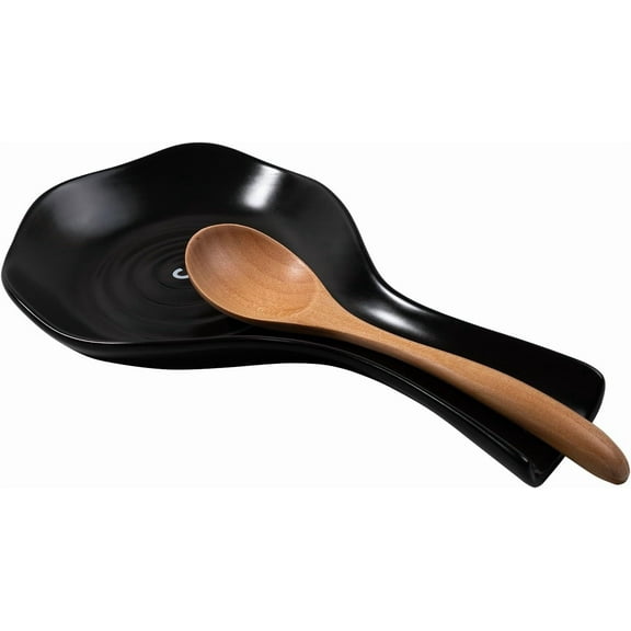 Arikago Spoon Rest for Stove Top, Large Ceramic Spoon Holder for Kitchen Counter, Cooking Spoon Holder for Utensils, Coffee Spoons, Spatula, Ladle, Tongs, Black