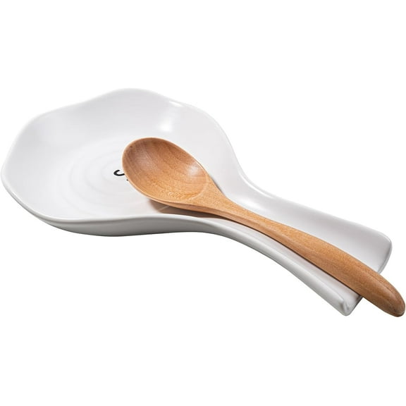 Arikago Spoon Rest for Stove Top, Large Ceramic Spoon Holder for Kitchen Counter, Cooking Spoon Holder for Utensils, Coffee Spoons, Spatula, Ladle, Tongs, White