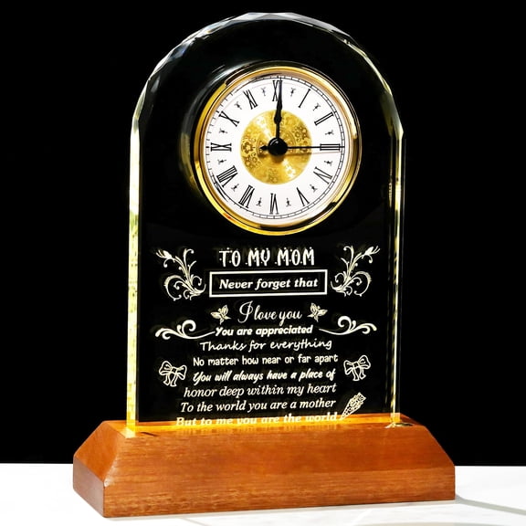 Arikyrist Unique Gifts for Mom from Daughter Son Best Mom Crystal Clock with Wooden Light Base for Birthday Mother's Day Valentine's Day Thanksgiving Christmas Y101