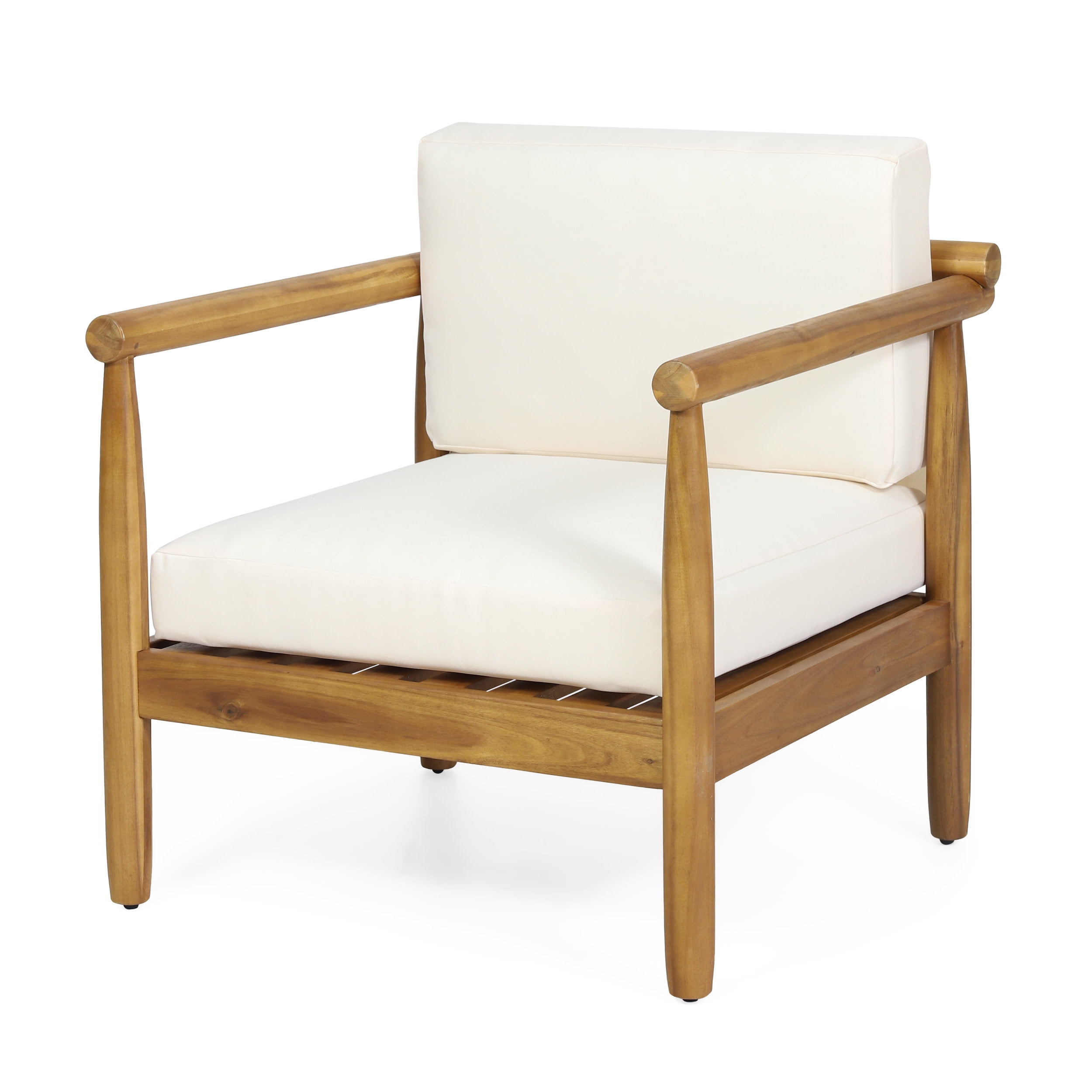 Arimo Teak Wood Outdoor Lounge Chair with Cream Cushions