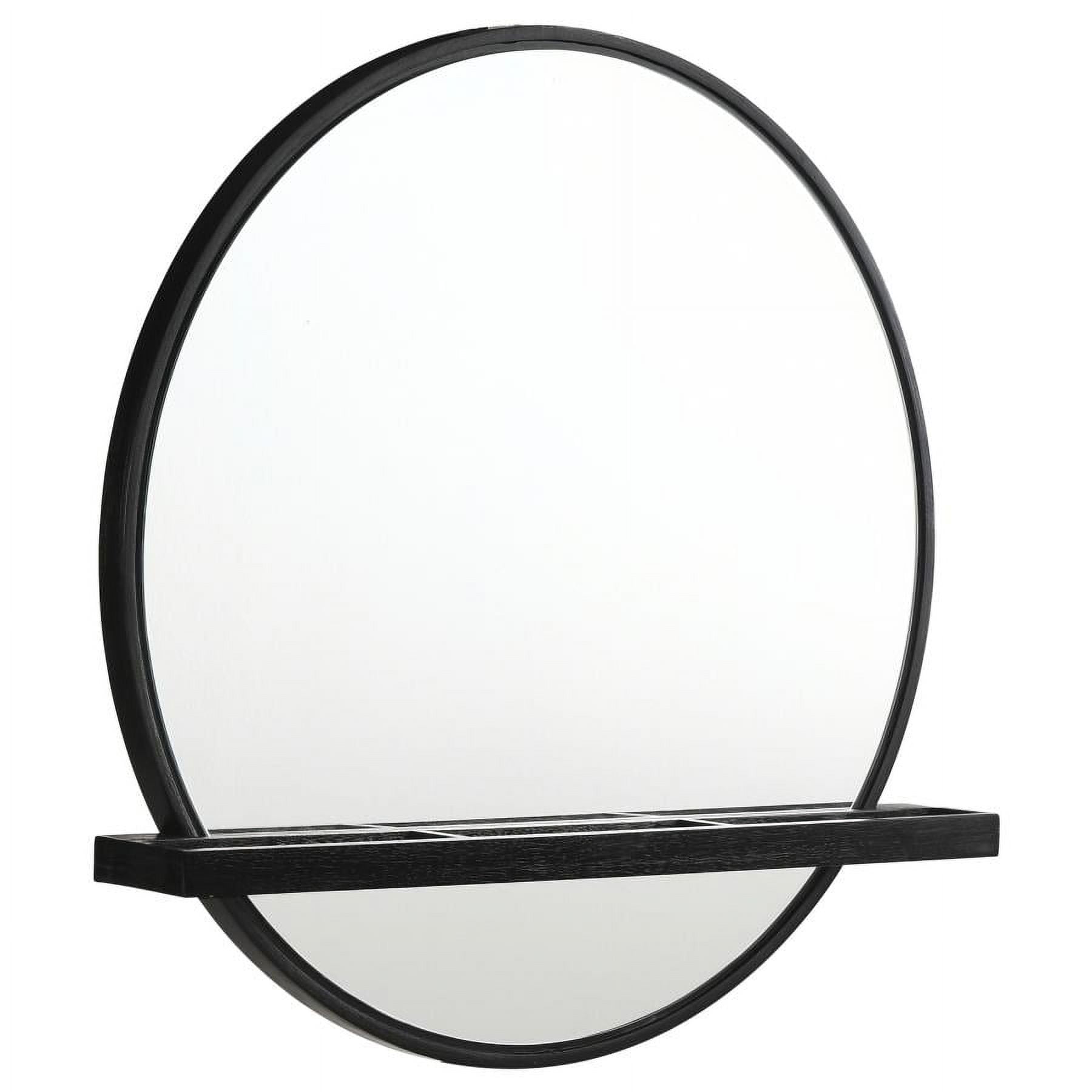 Black Round Wood Vanity Mirror with Shelf