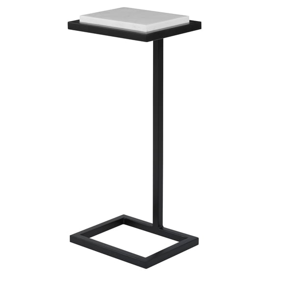 Ario 23 Inch Accent Side Table, Marble Tabletop, Modern, Polished White- Saltoro Sherpi
