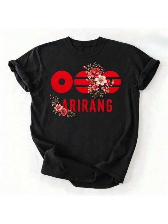 Arirang Floral Graphic Tee, Traditional Korean Inspired Casual Shirt, Red Flower Print Top, Unique Cultural Apparel