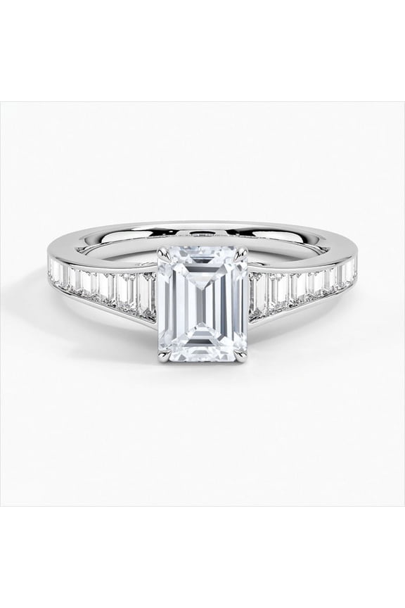 1.7 Ct Emerald Cut Moissanite Channel Set Wedding Ring - 14K White Gold Plated Wedding Ring for Women's - Engagement Ring for Women's - Engagement Ring - Anniversary Gift