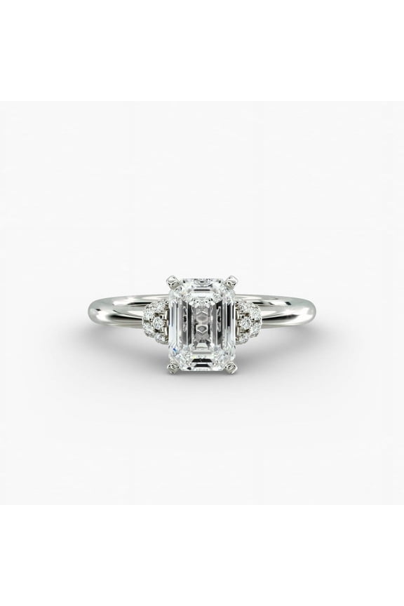 Emerald Cut 2 Ct Moissanite Engagement Knife Edge Shank Ring for Women's - 14K White Gold Plated Solitaire Wedding Anniversary Ring - Anniversary Gifts - Moissanite Ring for Her