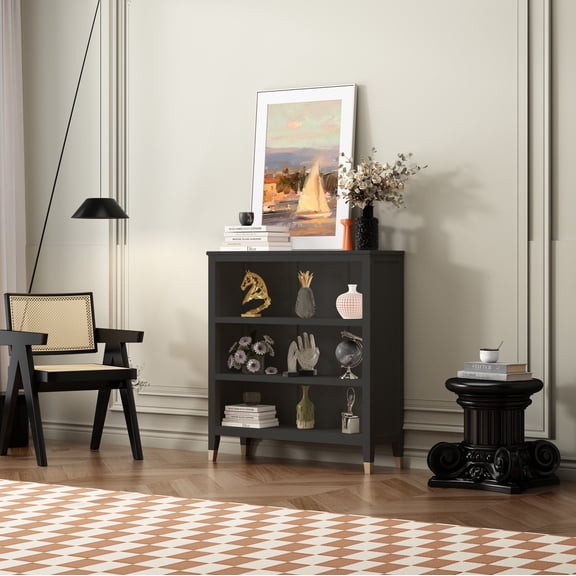 Greener Valley 3 Shelf Wide Bookcase - Dark Grey