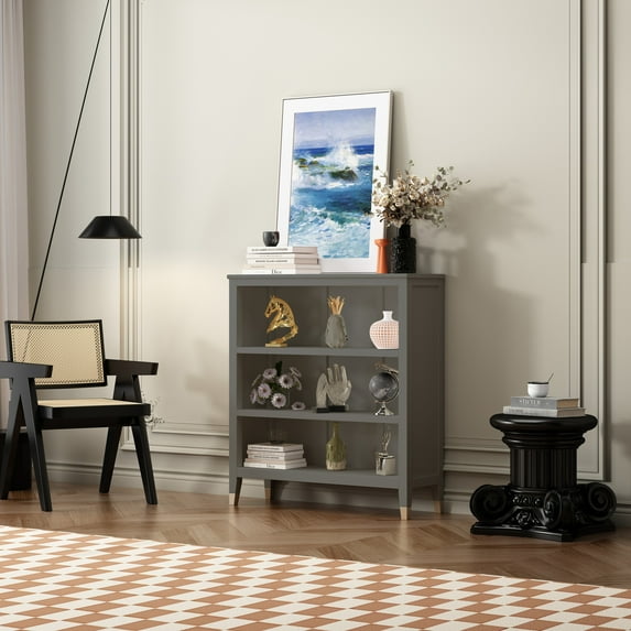 Greener Valley 3 Shelf Wide Bookcase - Gray