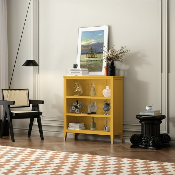 Greener Valley 3 Shelf Wide Bookcase - Mustard