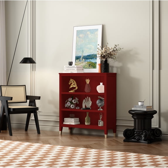 Greener Valley 3 Shelf Wide Bookcase - Red