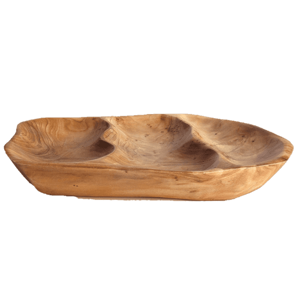Greener Valley Handcrafted Root Wood Divided Platter (Medium - 3 sections - 15-16")