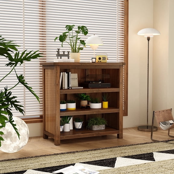 Greener Valley Low Bookshelf Rustic/Lodge Style Solid Wood 3-Shelf, 35.2" x 13.3" x 35.4"
