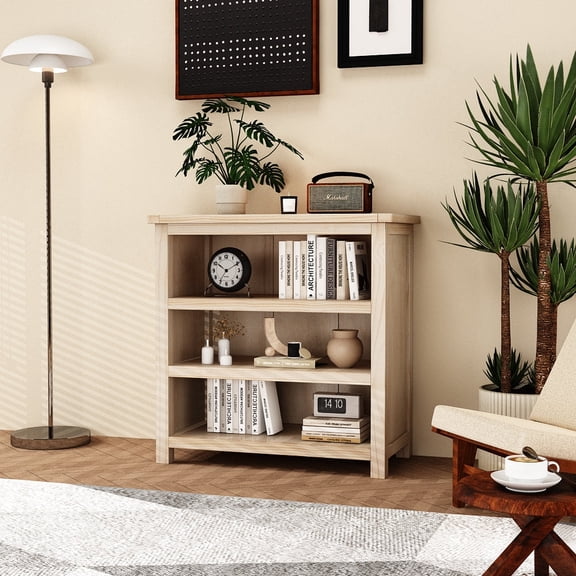 Greener Valley Solid Wood Low Bookshelf MS301WP, 3 Shelves, Brown, 35.2" W x 13.3" D x 35.4" H