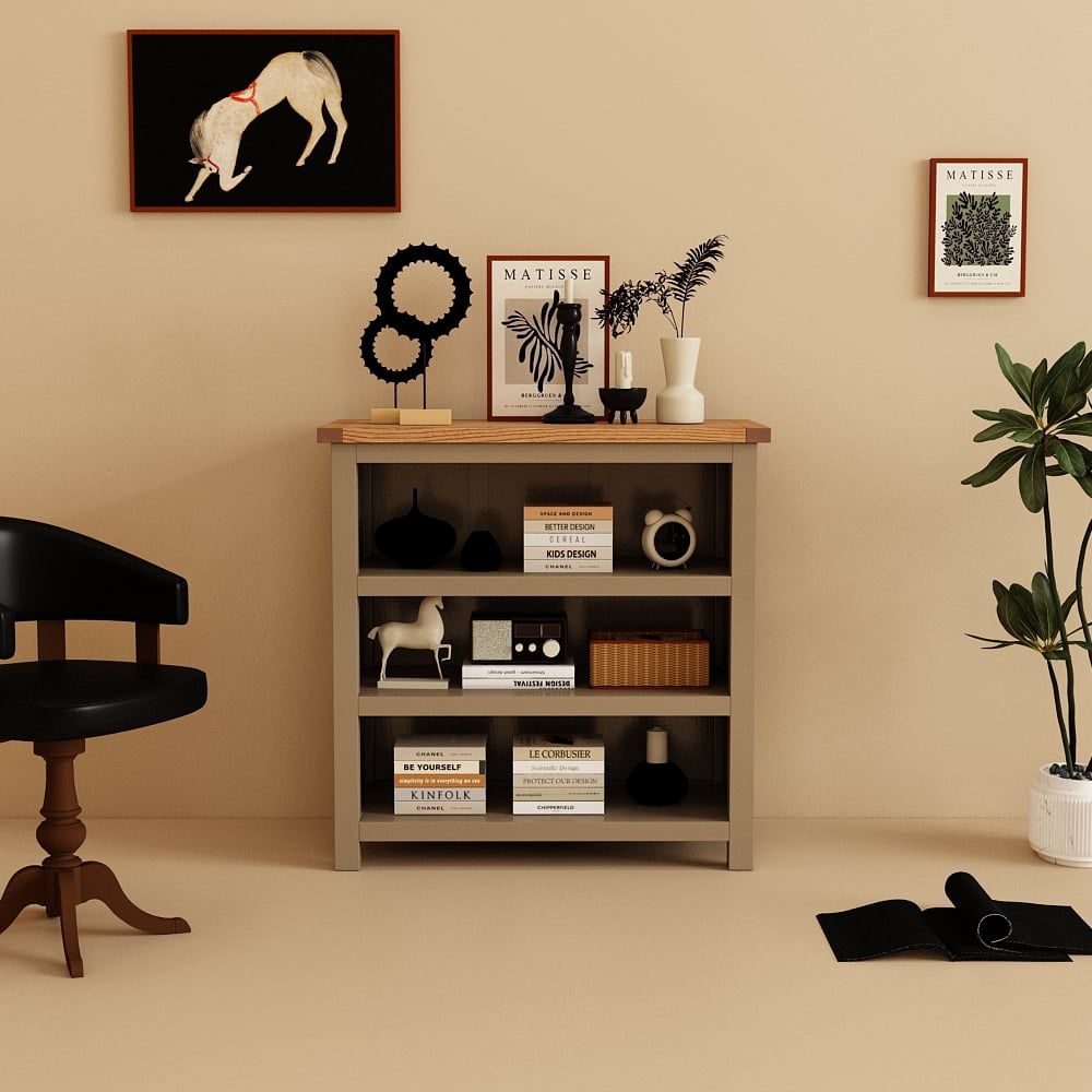 Greener Valley Solid Wood Low Bookshelf WA301LG Rustic/Lodge 3-Shelf Brown 35.2" x 13.3" x 35.4"