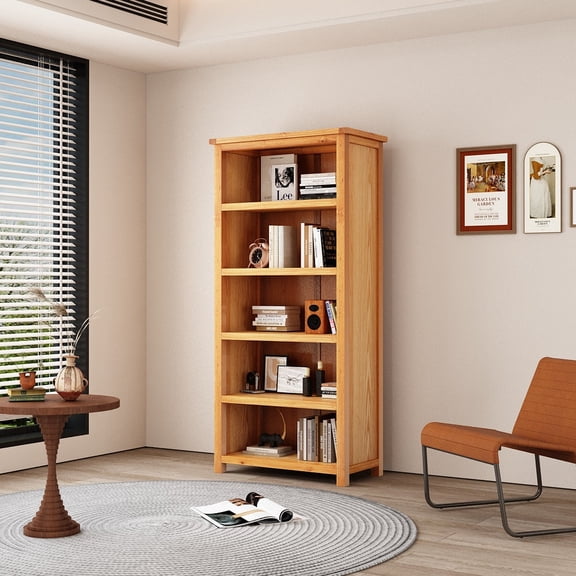 Greener Valley Tall Bookshelf DN302W Traditional Solid Wood 5-Shelf 35.2" x 13.3" x 69.7"