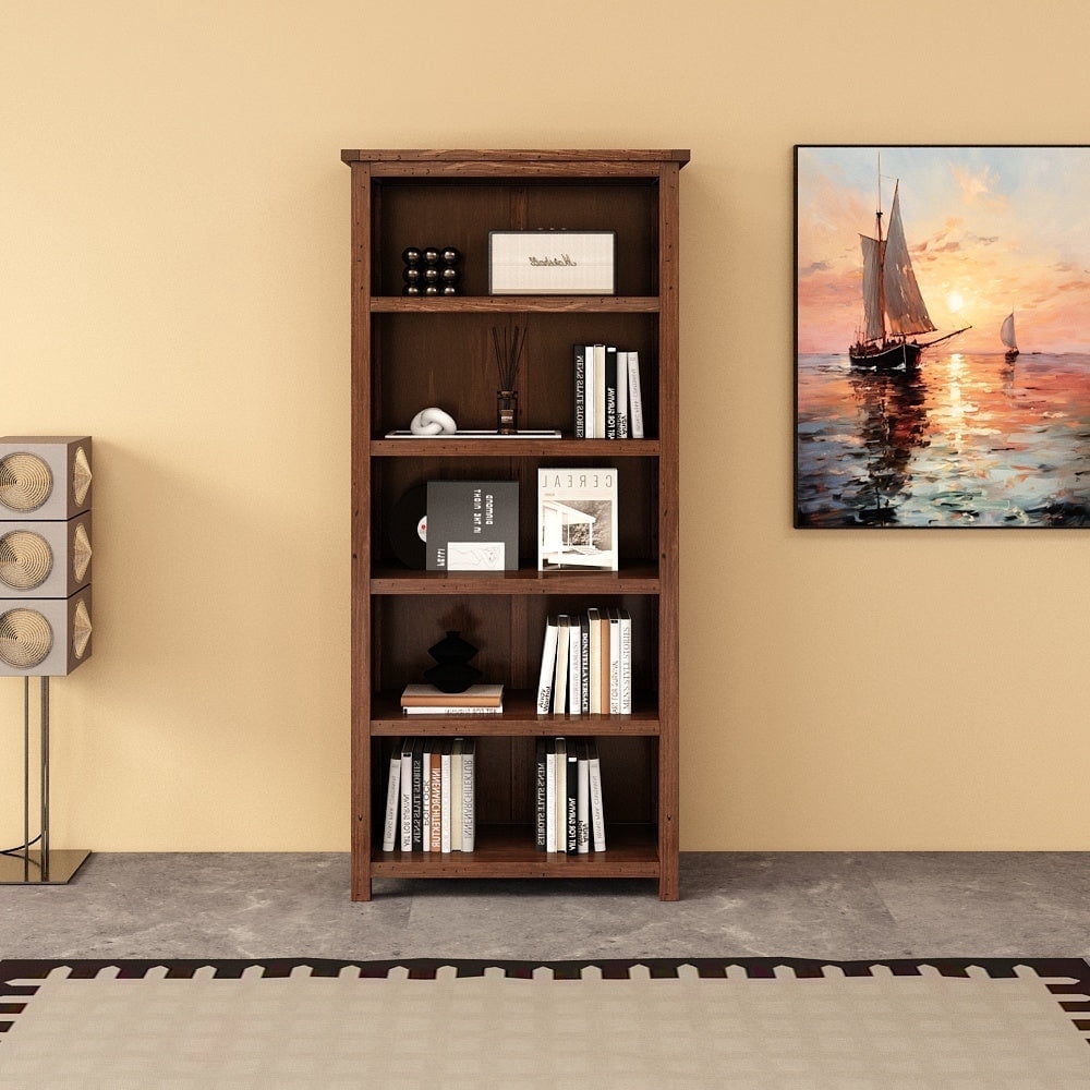 Greener Valley Solid Wood Tall Bookshelf, Measuring 35.2" x 13.3" x 69.7"