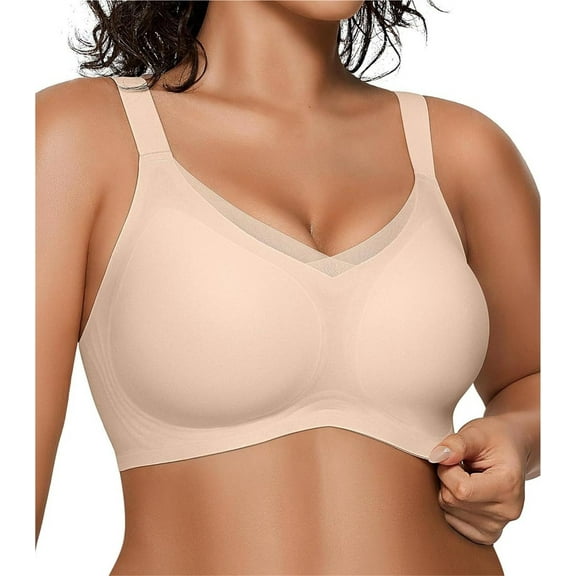 Arisefrom Wireless V-Neck Mesh Bralette, Seamless Soft Bra for Women, Comfy Support for Daily & Lounge Wear