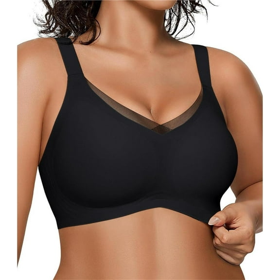 Arisefrom Wireless V-Neck Mesh Bralette, Seamless Soft Bra for Women, Comfy Support for Daily & Lounge Wear