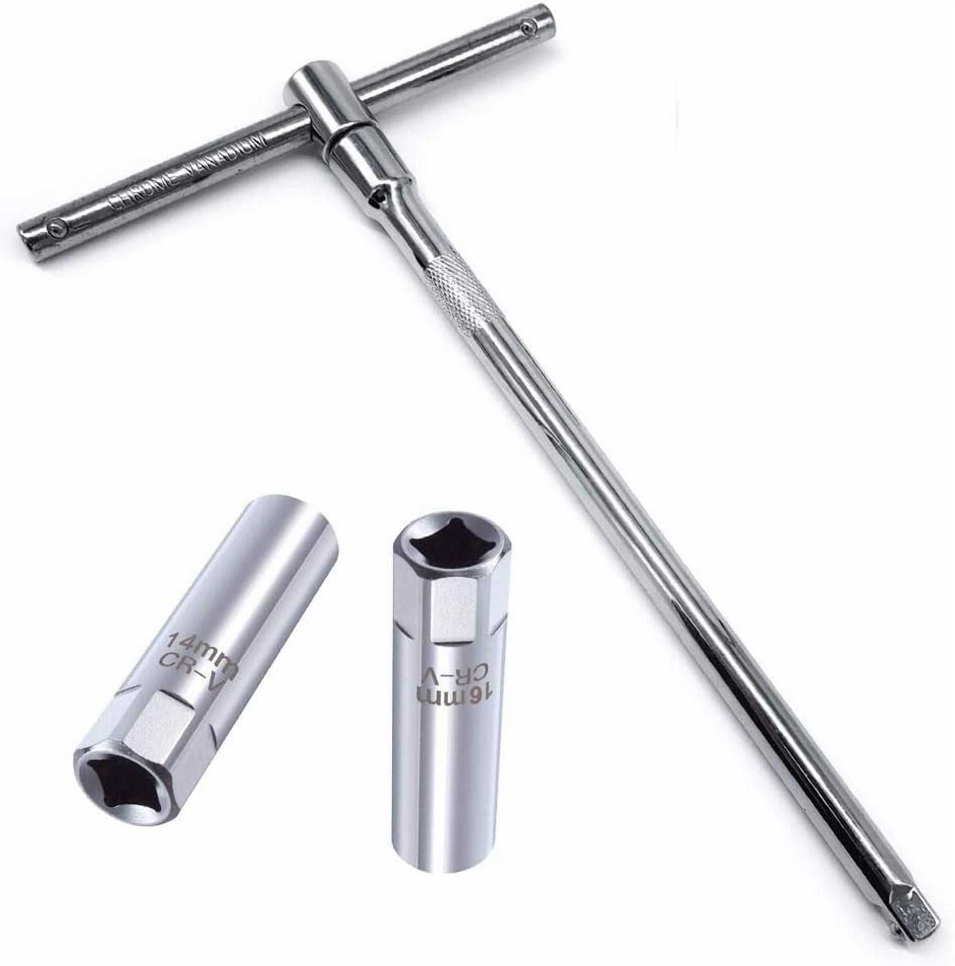 Ariseltys 14mm & 16mm Spark Plug Socket Thin Wall 12-Point Removal Tool 3/8 inch Square Drive Set + 3/8-Inch Drive Sliding T bar Torque Spanner Extension Kit 10inch/25cm