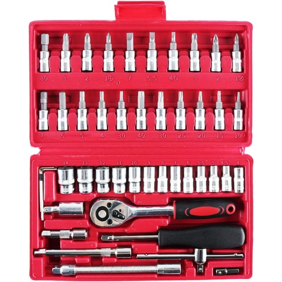 Ariseltys 46-Piece Includes Metric Socket Set and Extension for Automotive Repair and Home Maintenance Male and Female Torx Star Drill Bit Sockets with Storage Case