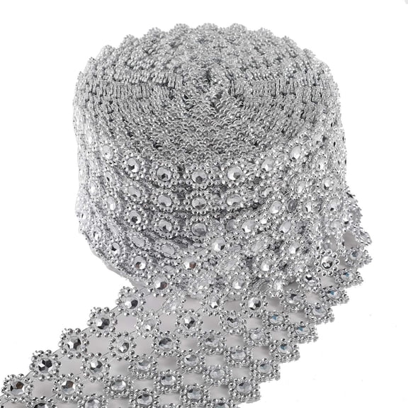 Ariseltys 6 Row,4" x10 Yard,Silver Flower Diamond Rhinestone Crystal Mesh Ribbon Wrap Roll for Wedding Decorations, Wedding Cake, Birthdays, Party Supplies, Arts & Crafts
