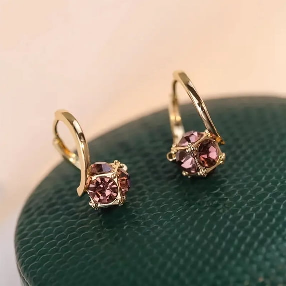 Ariseltys Fashionable and Elegant Purple and White Inlaid Synthetic Crystal Earrings Suitable for Daily Wear, Banquet Wear Jewelry Gifts