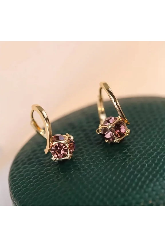 Fashionable and Elegant Purple and White Inlaid Synthetic Crystal Earrings Suitable for Daily Wear, Banquet Wear Jewelry Gifts