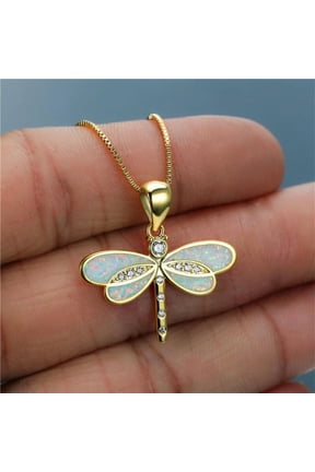 Jewelry Exquisite Simulated Opal Dragonfly Necklace Simple Electroplating Artificial Crystal Jewellery for Gifts , White Dragonfly