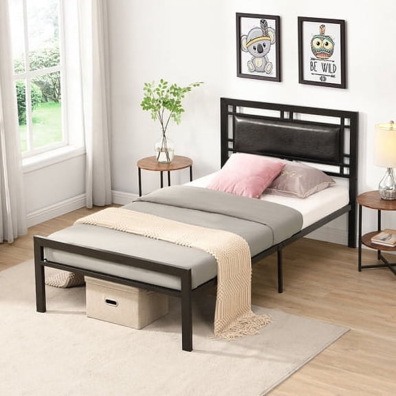 Arising Asia Heavy Duty Metal Bed Frame with Headboard, No Box Spring Needed, Sturdy Platform Bed with Safe Guardrails and Easy Assembly for Adults