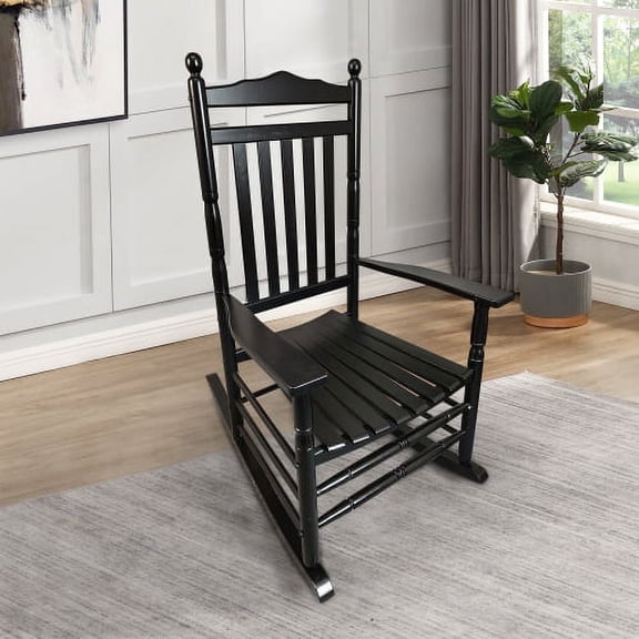 ArisingAsia Balcony Porch Adult Rocking Chair, Wood Outdoor Indoor Porch Rocker Chair for Adult, All Weather- Resistant Patio Rocking Chair for Garden, Lawn, Balcony, Backyard, 2set Black