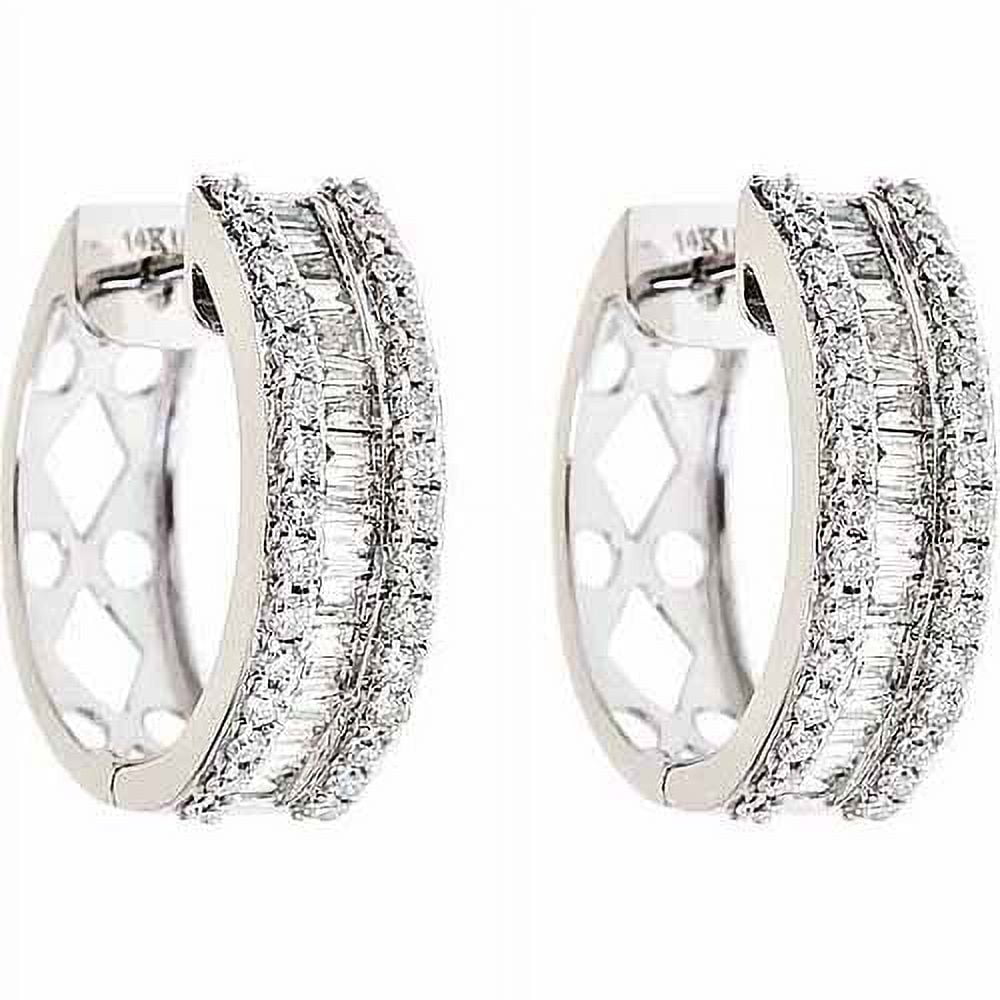 Arista 0.5 ct Round and Baguette White Diamond Hoop Earring in 10K Gold (I-J, I2-I3)