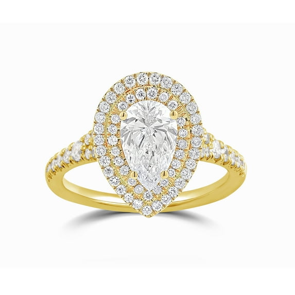 Arista 0.88 ct Pear Swarovski Diamonds Women's Double Halo Engagement Ring Yellow plated Sterling Silver