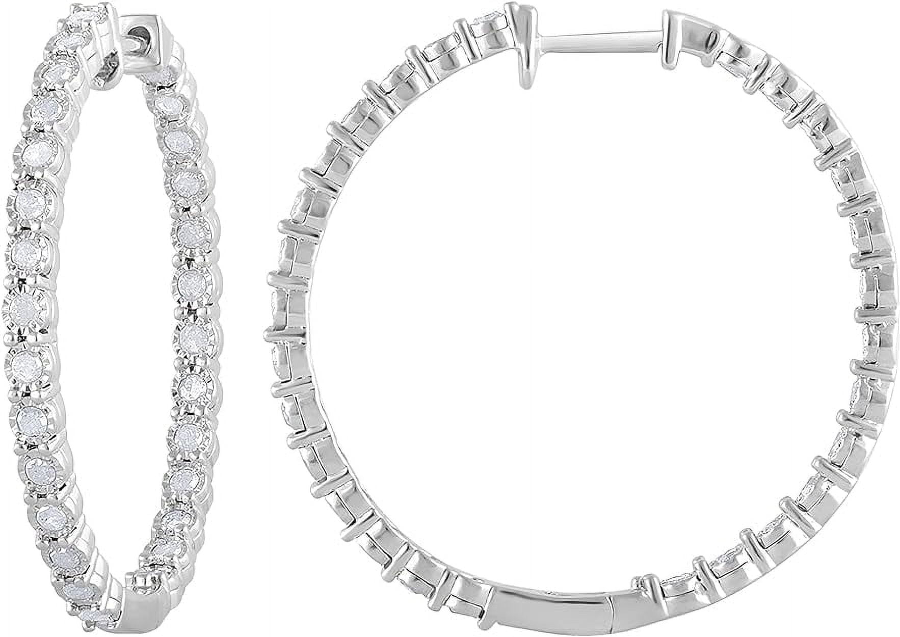 Beyond Brilliance 1.00 Carat Diamond, Sterling Silver Inside-Out Round Cut Real Diamond Hoop Earrings for Women (J-K, I3)
