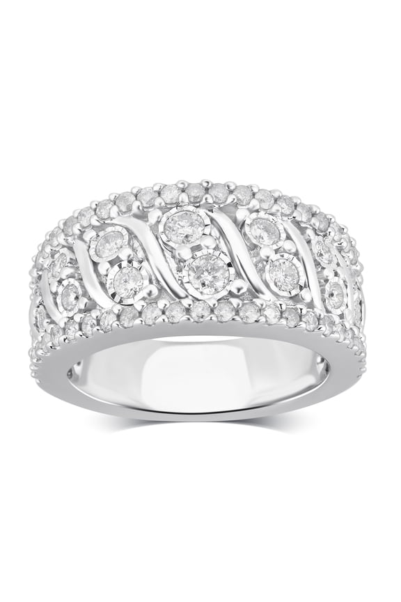 1.00 Carat T.W Diamond Broad Band Anniversary Ring in Sterling Silver (I-J, I2-I3)