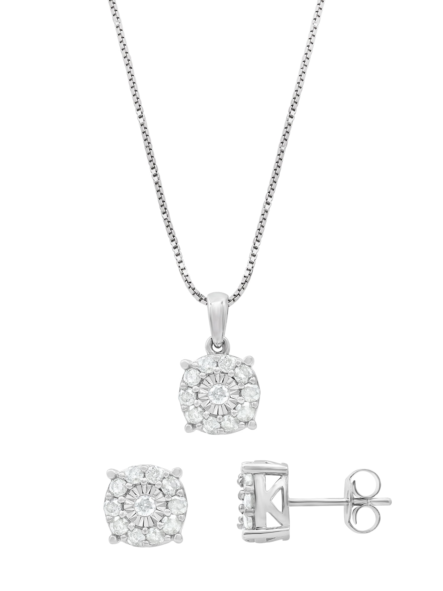 Arista 1.00 Carat T.W Diamond Earrings and Pendant 2 Piece in Sterling Silver Jewelry Set, 18" (I-J, I2-I3)