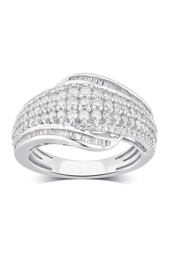 1.00 Carat T.W Diamond Multi Row Anniversary Ring in Sterling Silver (I-J, I2-I3)