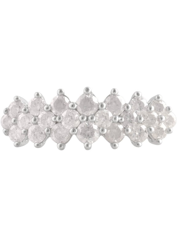 1.00 ct Diamond Cluster Pyramid Three Row Anniversary Ring in Sterling Silver (I-J, I2-I3)
