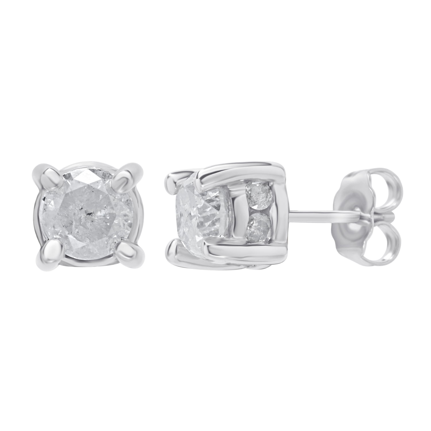 Arista 1.00 ct Diamond Stud Plus Earrings in Sterling Silver (I-J, promo)