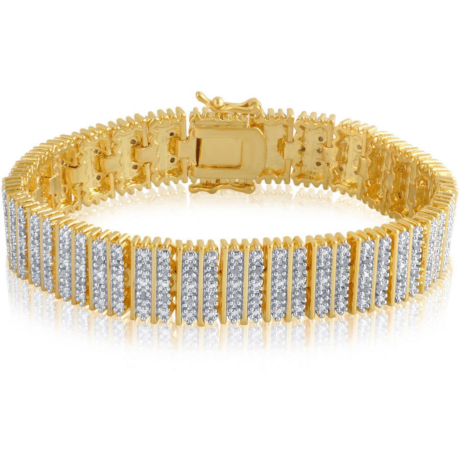 Arista 1.00 ct Round Diamond Column Link Bracelet in 14K Yellow Gold Tone Brass, 7.5" (I-J, I2-I3)
