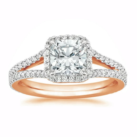 Arista 1-1/2 Carat T.W. Cushion Swarovski Diamond Split Shank Engagement Ring in Pink plated Sterling Silver