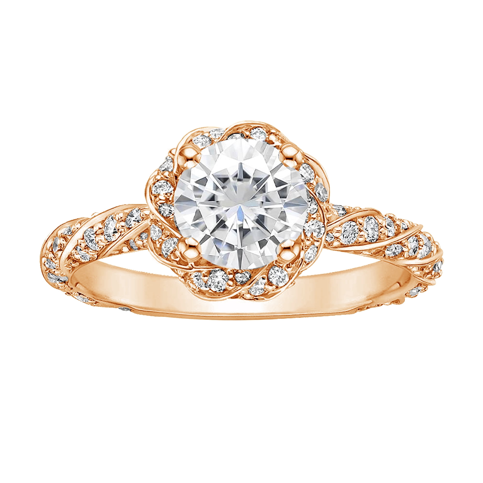 Arista 1-1/3 Carat T.W. Swarovski Stone Twisted Shank Engagement Ring in Pink plated Sterling Silver