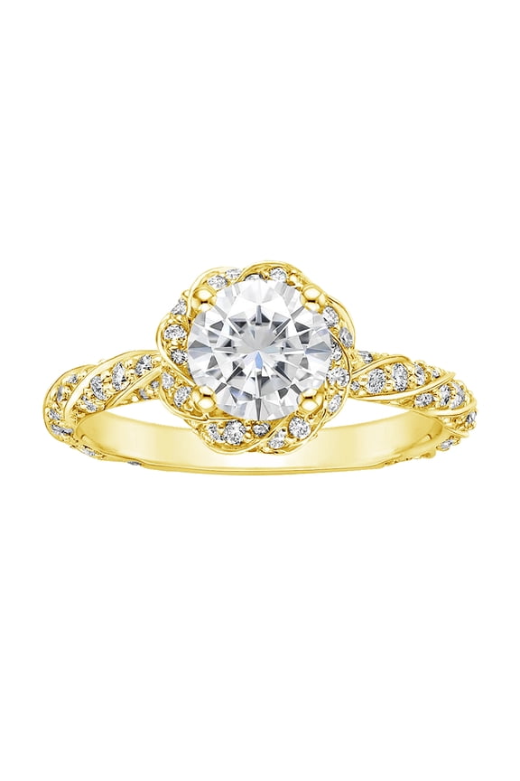 1-1/3 Carat T.W. Swarovski Stone Twisted Shank Engagement Ring in Yellow plated Sterling Silver